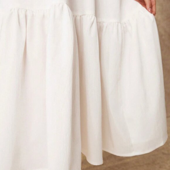 White Casual Women's Elegant Ruffle Hem Swing Skirt - Picture 2 of 6